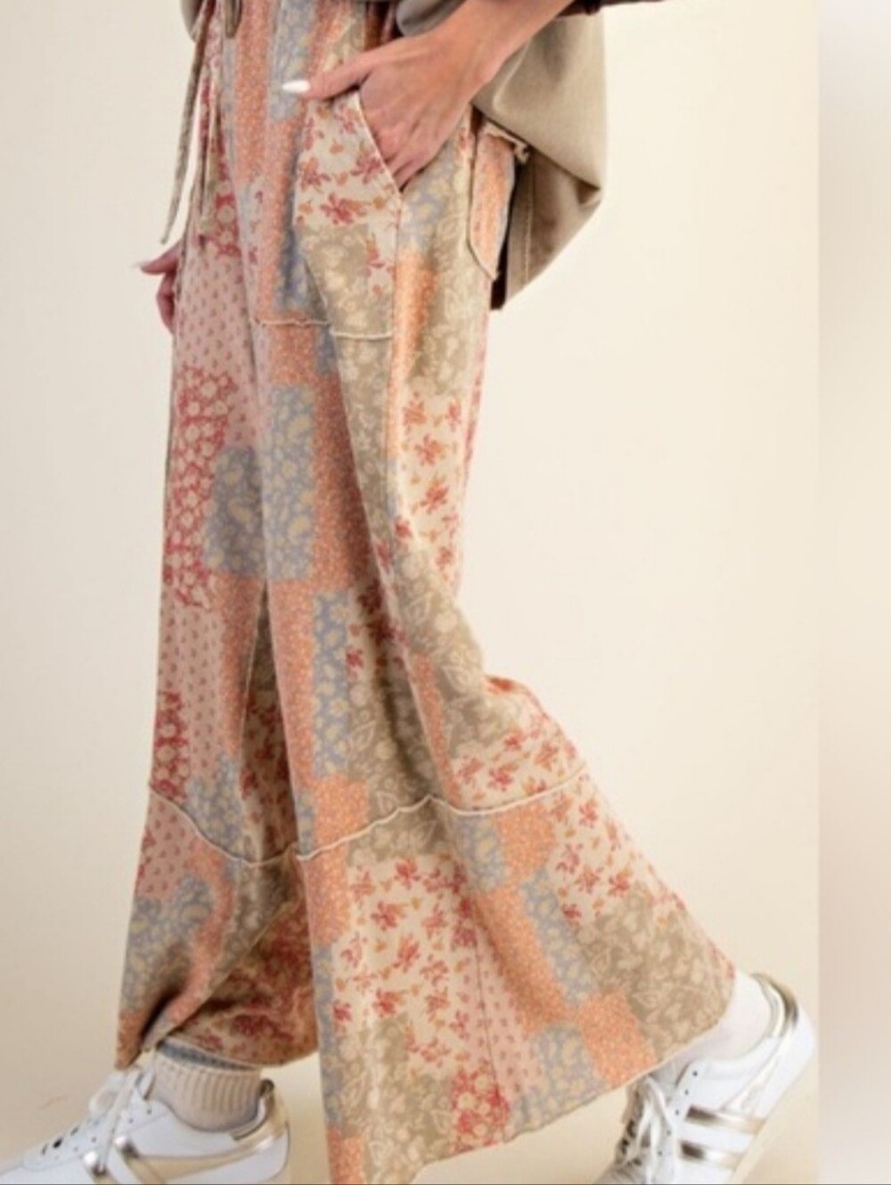 Easel Patchwork Print Mineral Washed Terry Pants